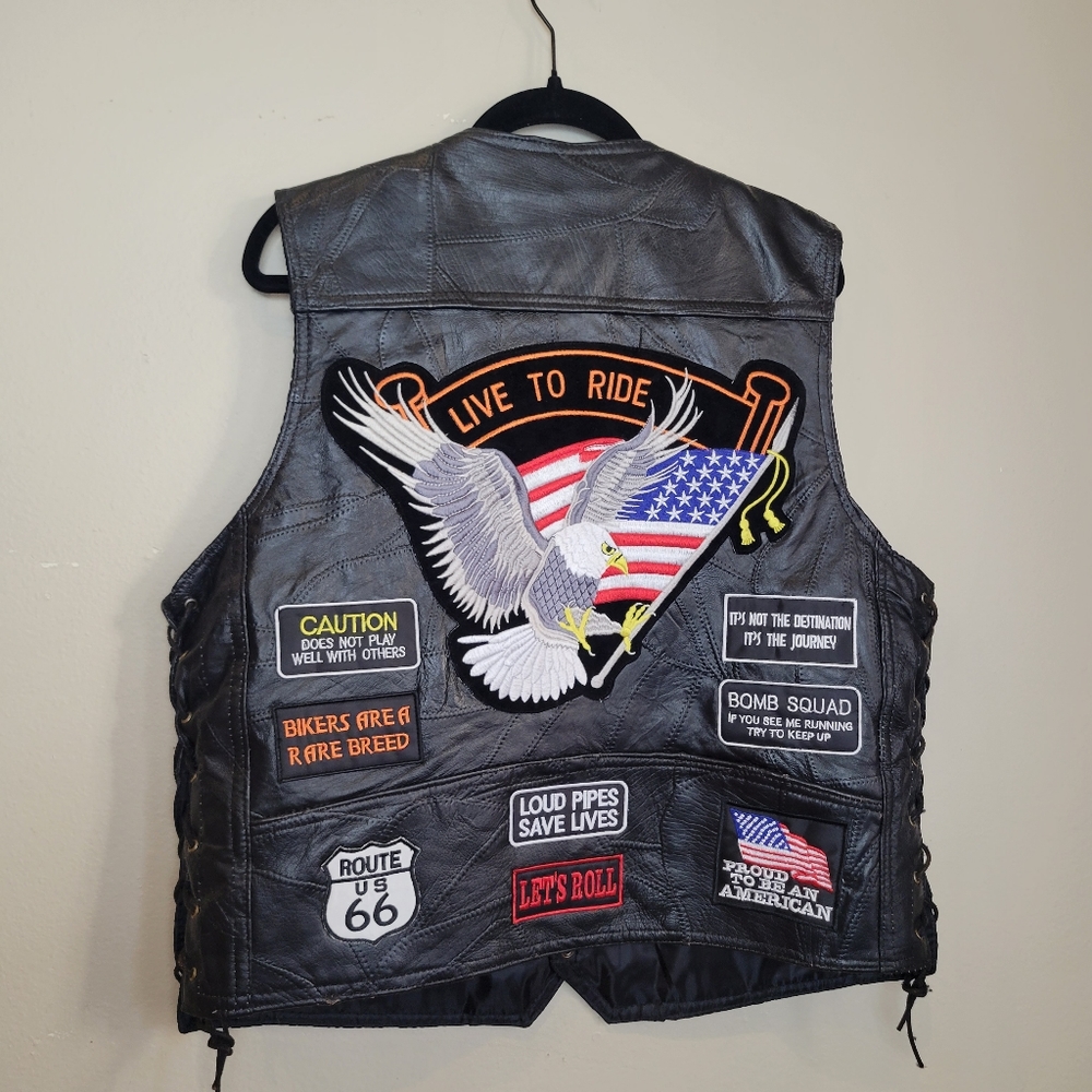 Diamond Plate Buffalo Leather Side Laced Live to Ride Vest Sz XL